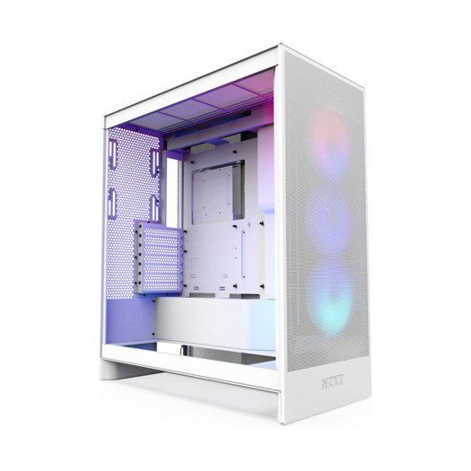 NZXT H7 Flow RGB Mid-Tower ATX Airflow Computer Case, 3x RGB Core Pre-Installed Fans, Up to 420mm Radiator & 10x Fans Support, SGCC Steel Material, Ultra-Clear Tempered Glass, White | CM-H72FW-R1